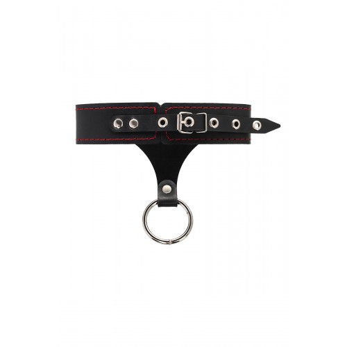 Ошейник с контрастной строчкой Pecado BDSM, натуральная кожа, черный