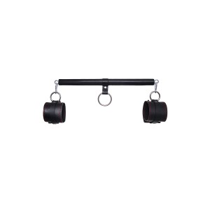 Бандажный набор 3 точки фиксации Pecado BDSM (маленькая распорка, наручники), натуральная кожа, черн (иной угол)