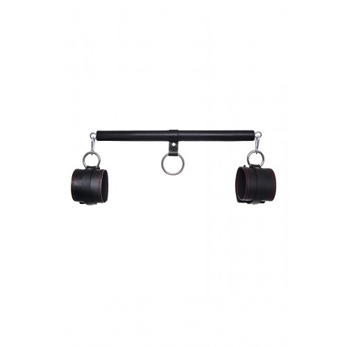 Бандажный набор 3 точки фиксации Pecado BDSM (маленькая распорка, наручники), натуральная кожа, черн