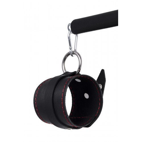 Бандажный набор 3 точки фиксации Pecado BDSM (маленькая распорка, наручники), натуральная кожа, черн