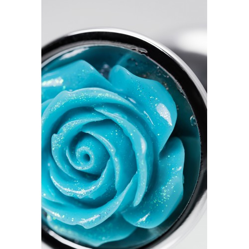 Анальная втулка Metal by TOYFA, металл, серебристая с голубой розочкой, 8 см, Ø 2,7 см, 48 г