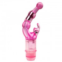 Вибратор с клиторальным стимулятором розовый Crystal Naughty Rabbit