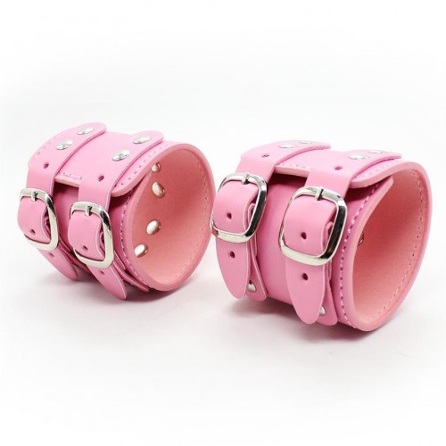 Широкие наручники с карабином - pink