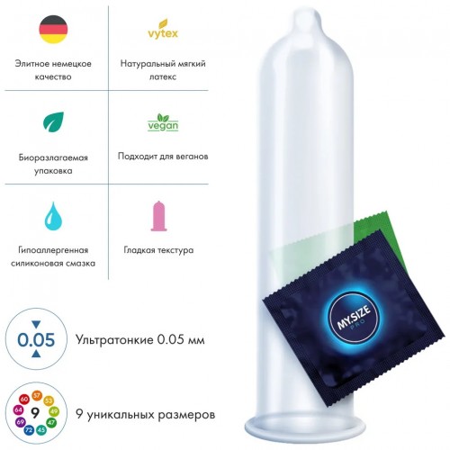 Презервативы ультратонкие латексные увеличенного размера My.Size Pro №10 размер 69, Германия