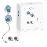 Вагинальные шарики OVO силиконовые, голубой + хром, Ø4 см