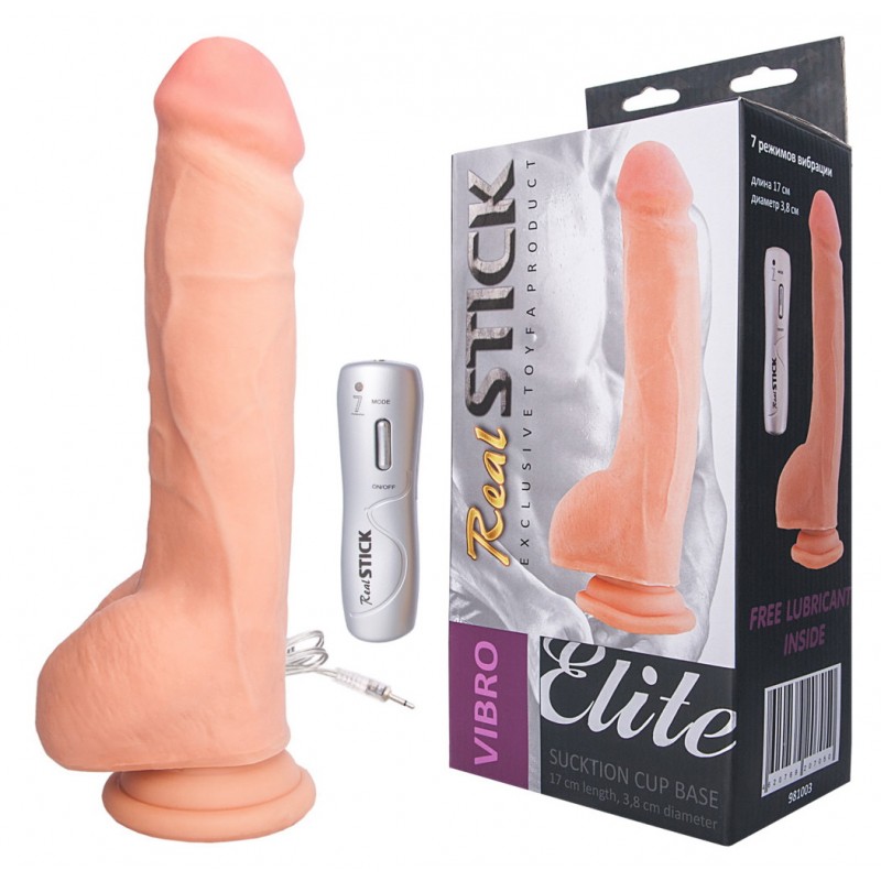 Реалистичный вибратор TOYFA RealStick Elite Vibro, TPR, телесный, 7 режимов вибрации, 24 см