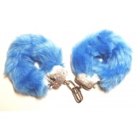 Металлические наручники с мехом синие