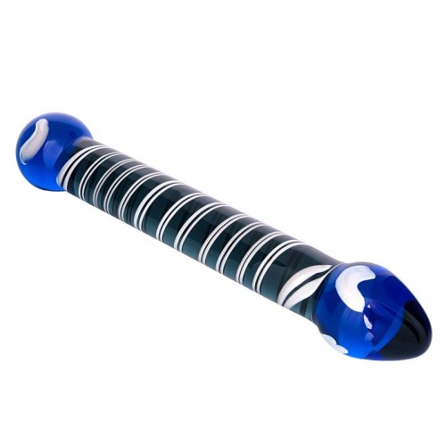 Двусторонний фаллоимитатор Sexus Glass, стекло, синий, 21 см