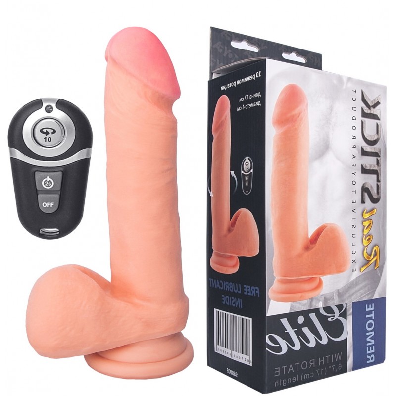 Ротатор с пультом ДУ TOYFA RealStick Elite REMOTE, TPR, перезаряжаемый, телесный,  режимов вибрации, 20 см