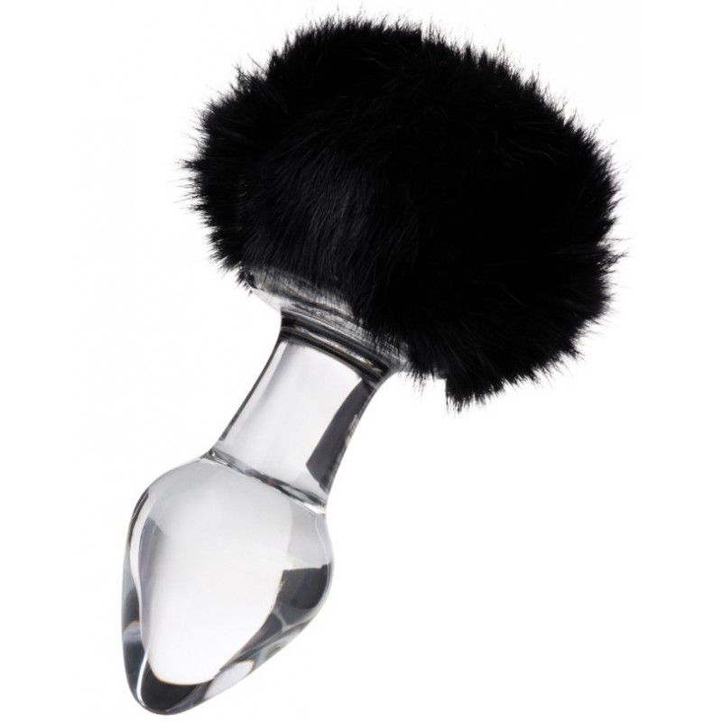 Анальная втулка Sexus Glass, Стекло, с черным хвостиком, 9,5 см