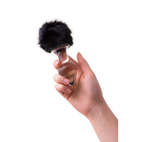 Анальная втулка Sexus Glass, Стекло, с черным хвостиком, 9,5 см