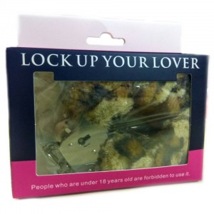 Металлические наручники с мехом леопардовые (иной угол)