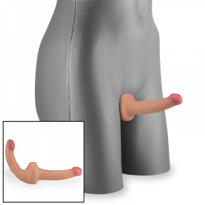 Двусторонний фаллоимитатор телесный с фиолетовым отростком (иной угол)