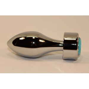 Анальная пробка под серебро с ярким кристаллом голубого цвета (иной угол)