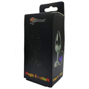 Анальная пробка черного цвета с ярким кристаллом розового цвета в форме сердечка размер S (иной угол)