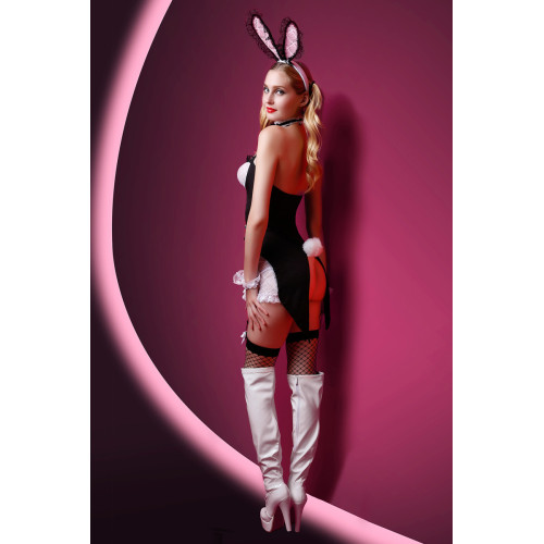 Костюм зайки Candy Girl Charity (платье с пажами, трусы, головной убор, галстук, чулки, манжеты), черно-белый, OS