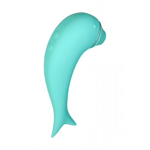 Вакуум-волновой стимулятор клитора и вибратор Dolphin, силикон, бирюзовый, 17,5 см.
