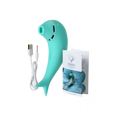 Вакуум-волновой стимулятор клитора и вибратор Dolphin, силикон, бирюзовый, 17,5 см.