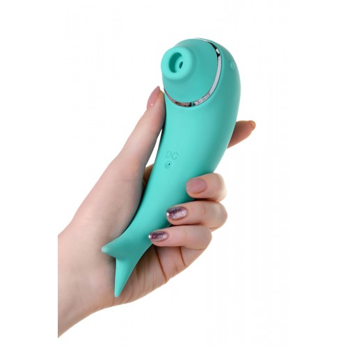 Вакуум-волновой стимулятор клитора и вибратор Dolphin, силикон, бирюзовый, 17,5 см.
