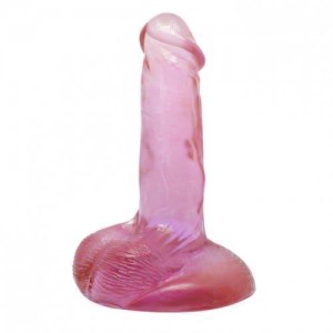 Розовый гелевый фаллоимитатор с мошонкой (иной угол)