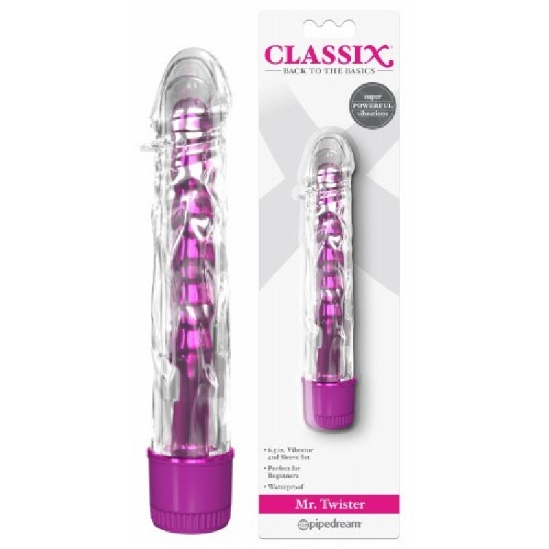 Фаллос с насадкой Mr.Twister Metallic with TPE Sleeve Pink
