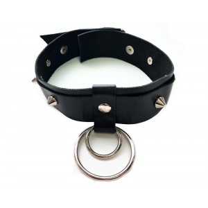 Черный кожаный ошейник с заклепками ручной работы 