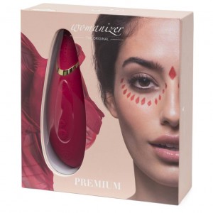 Бесконтактный вакуумно-волновой стимулятор клитора Womanizer Premium красный (иной угол)