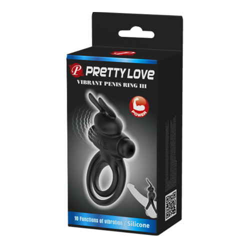 Эрекционное виброкольцо Pretty Love Vibrant Penis Ring III с петлей на мошонку черное