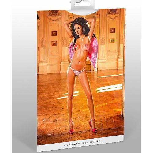 Нежно-розовые миниатюрные кружевные стринги с бантиком S