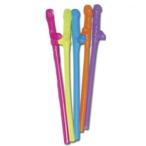 Разноцветные трубочки для коктейлей Penis Straws Coloured 10 шт. (иной угол)