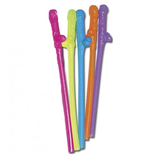 Разноцветные трубочки для коктейлей Penis Straws Coloured 10 шт.