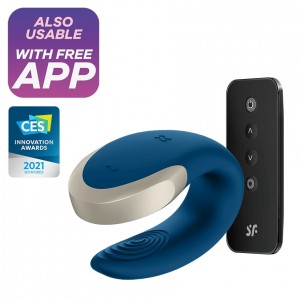 Стимулятор для пар Satisfyer Partner Double Love с дистанционным управлением синий (иной угол)