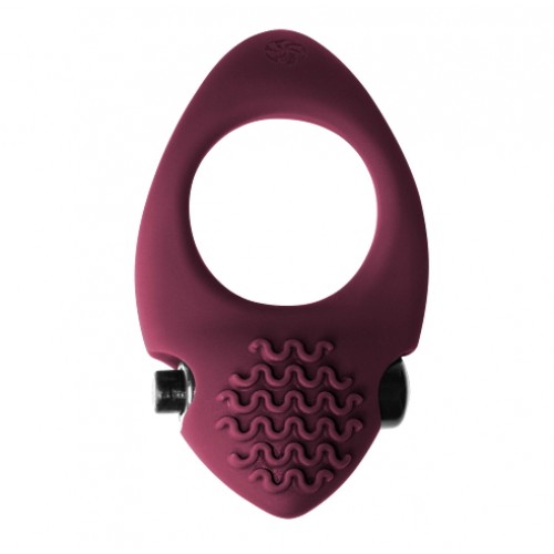 Эрекционное виброкольцо с клиторальным стимулятором Pure Passion Midnight бордовое