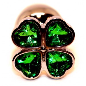 Анальный плаг с кристаллом в виде Клевера зеленый (иной угол)