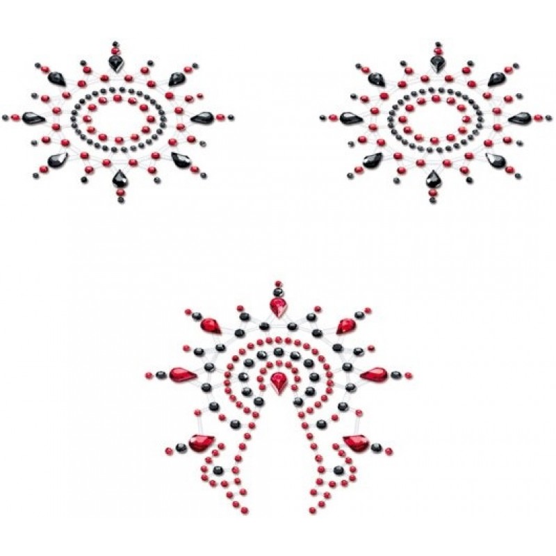 Пэстисы Breast & Pubic Jewelry черные и красные Crystal Stiker 