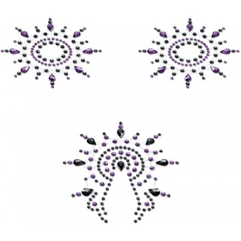 Пэстисы Breast & Pubic Jewelry черные и сиреневые Crystal Stiker 