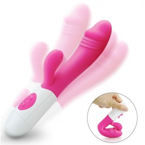 Вибратор с клиторальным стимулятором розовый Demo  (иной угол)