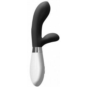 Вибратор с клиторальным стимулятором черного цвета (иной угол)