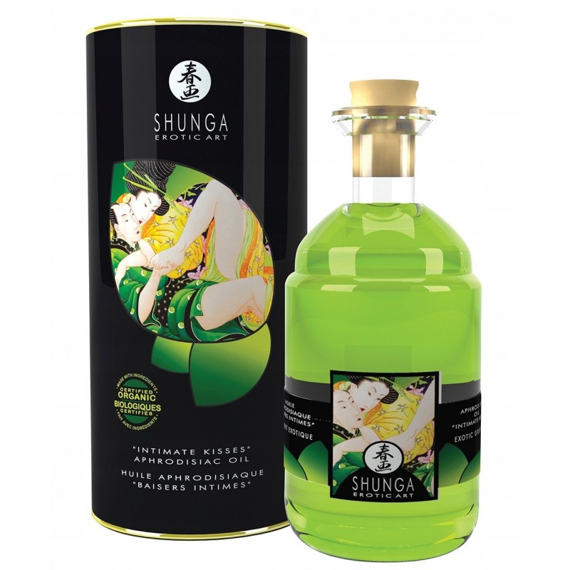 Возбуждающее массажное масло-афродизиак Shunga Intimate Kisses c ароматом зеленого чая 100 мл