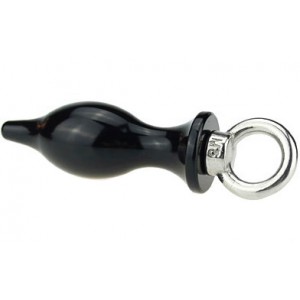 Черная металлическая анальная пробка с кольцом, размер S