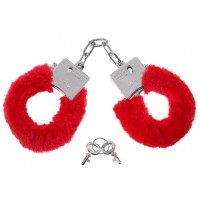Пластмассовые серебристые наручники с красным мехом