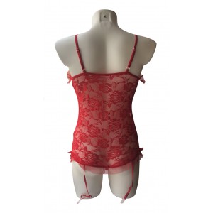 Кружевное красное боди с подвязками для чулок ХS/S (иной угол)