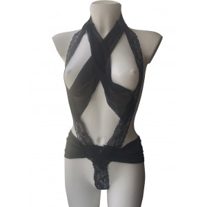 Откровенное черное боди с кружевом S (иной угол)