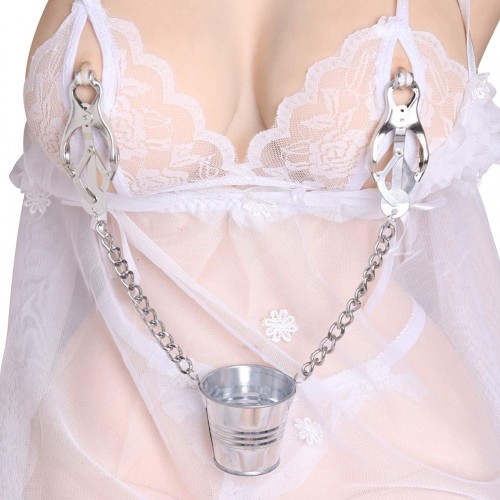 Серебряные клипсы на соски с ведерком на цепях