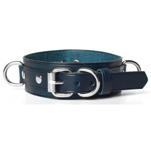 Кожаный набор ошейник с поводком и наручники цвета морской волны