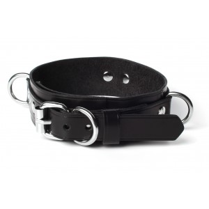 Кожаный набор ошейник с поводком и наручники черный (иной угол)
