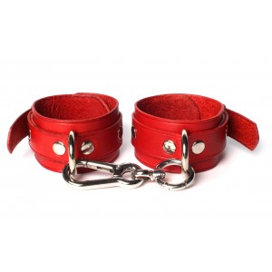 Эксклюзивные наручники из натуральной кожи Skin Love красные (иной угол)