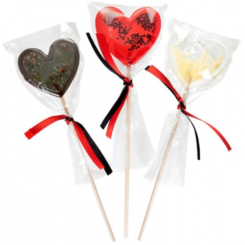 Карамельный леденец Сердечко Погремушка красного цвета