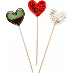 Карамельный леденец Сердечко Погремушка красного цвета (иной угол)