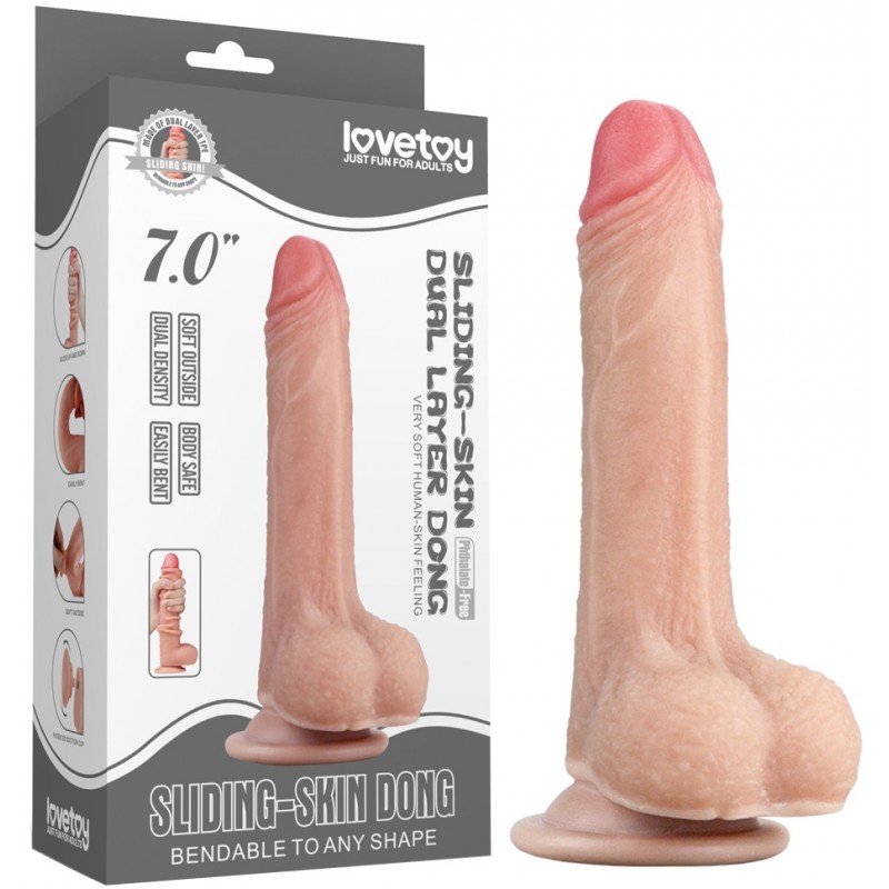 Гнущийся фаллоимитатор с эффектом двойной кожи Lovetoy Sliding-Skin Dual Layer Dong 18 см